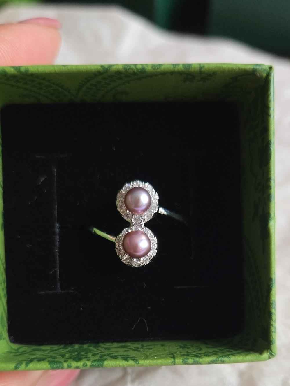 Double Purple Pearl Halo Ring in Sterling Silver